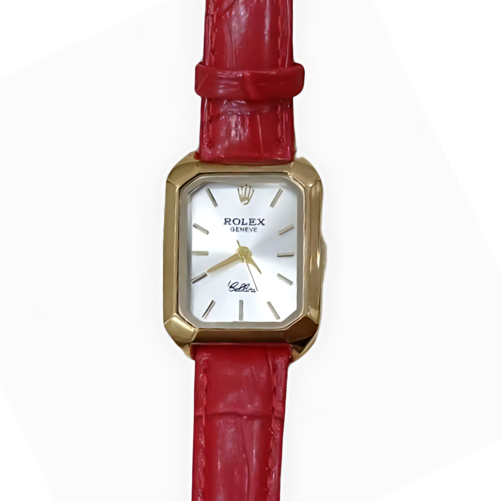 Rolex Cellini – Blanc & Bracelet Cuir Rouge