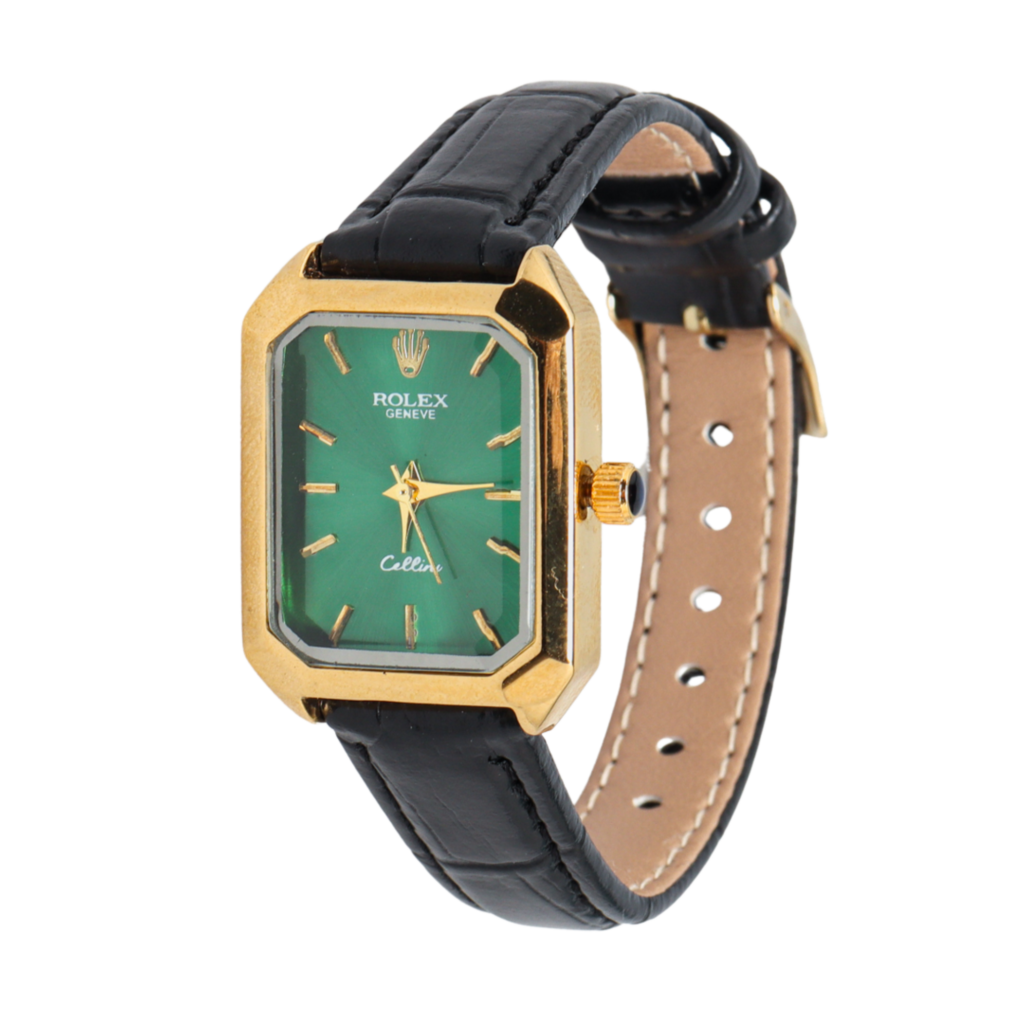 Rolex Cellini – Vert Émeraude & Bracelet Cuir Noir